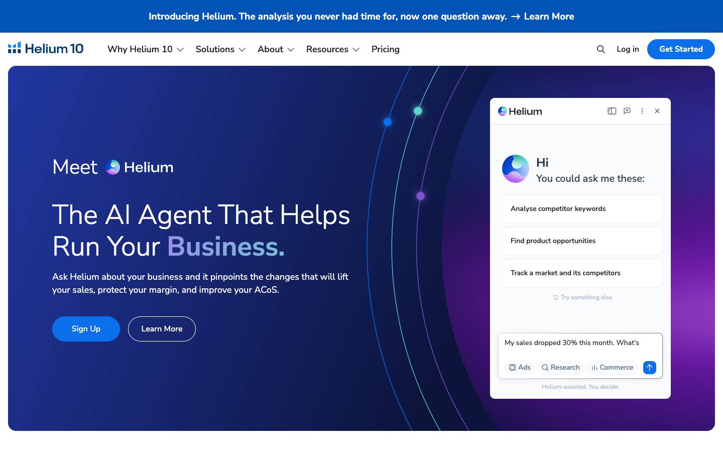 Helium 10's homepage, as read on Oct 2, 2026