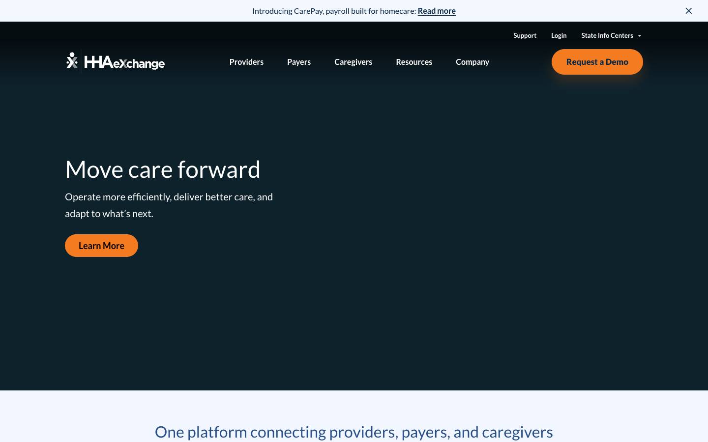 HHAeXchange's homepage, as read on Oct 2, 2026