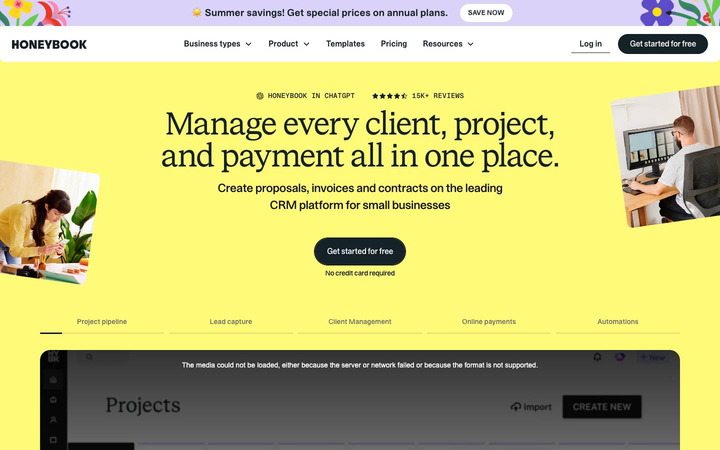 HoneyBook's homepage, as read on Oct 2, 2026
