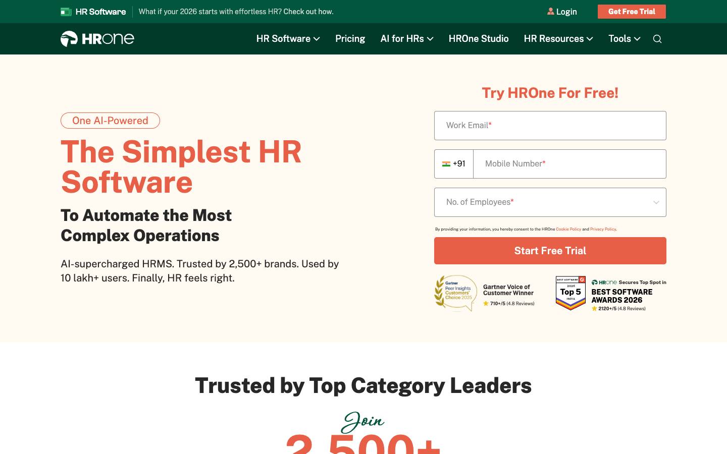HROne's homepage, as read on Oct 2, 2026