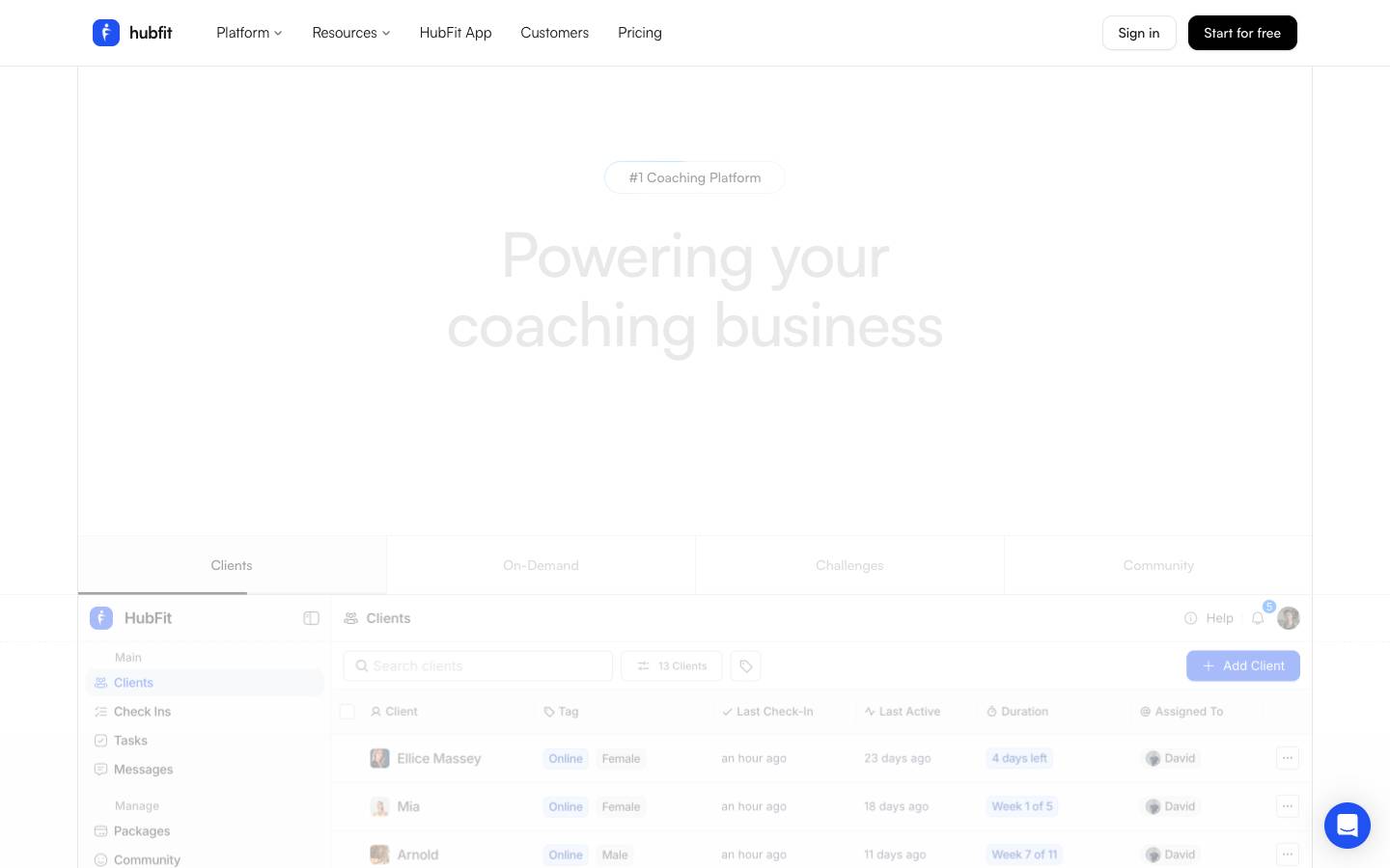 HubFit's homepage, as read on Oct 2, 2026