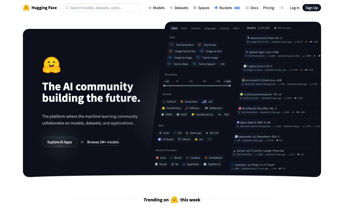 Hugging Face's homepage, as read on Oct 2, 2026