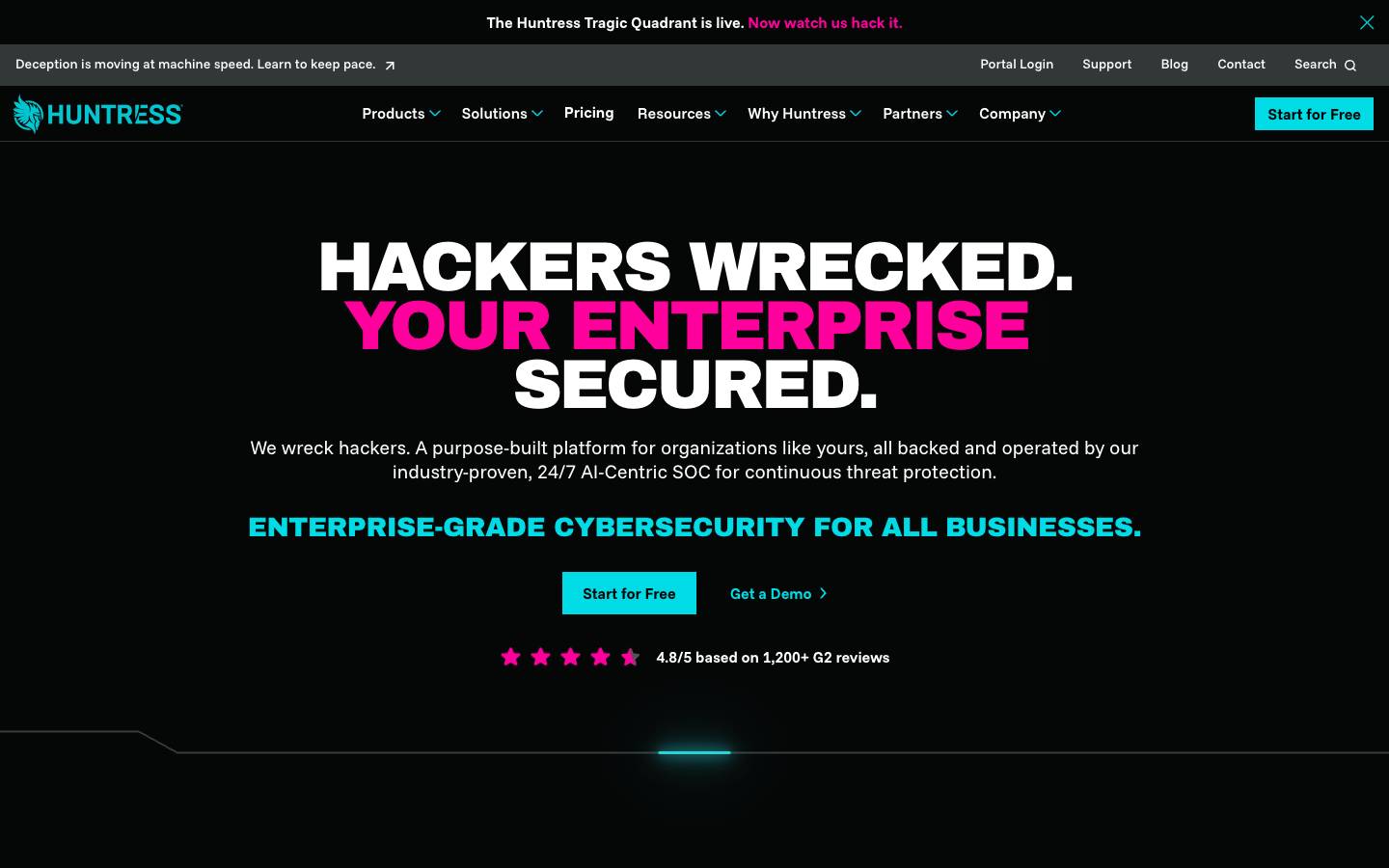 Huntress's homepage, as read on Oct 2, 2026
