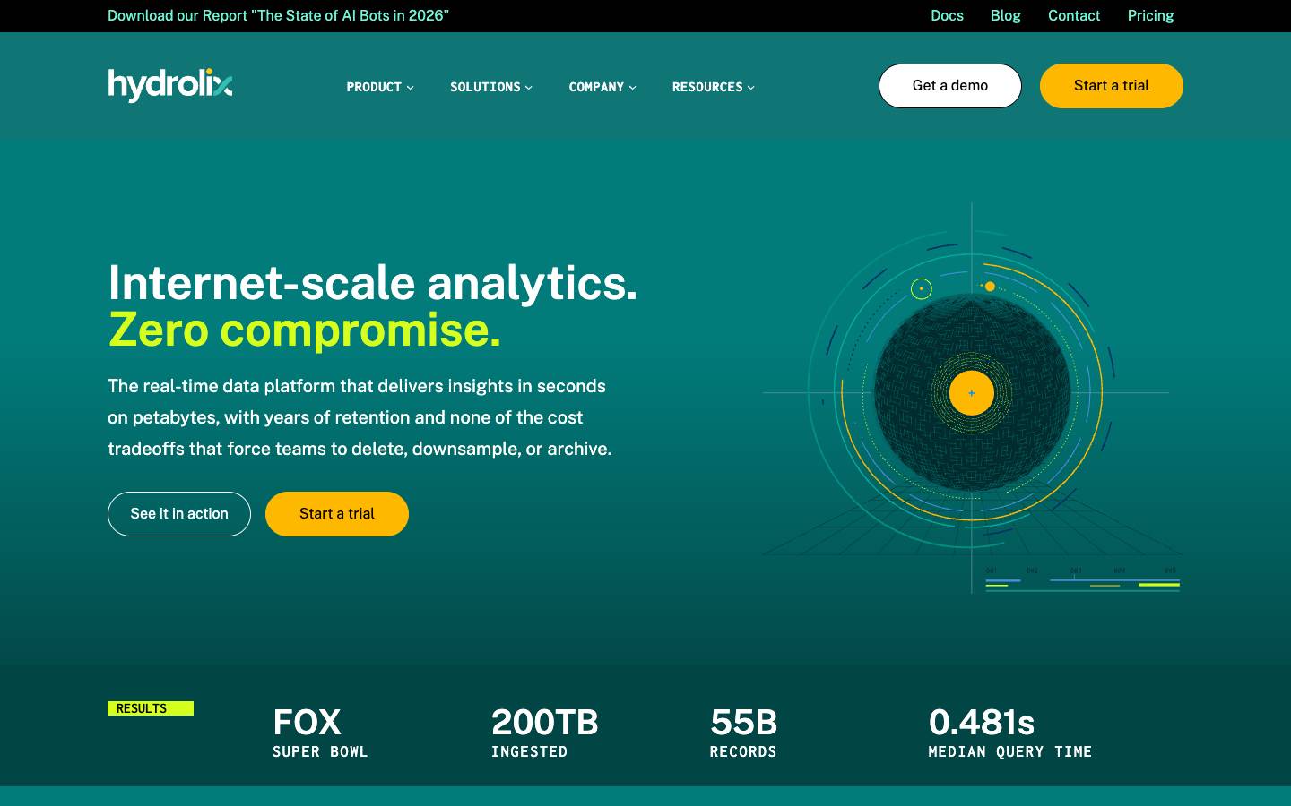 Hydrolix's homepage, as read on Oct 2, 2026