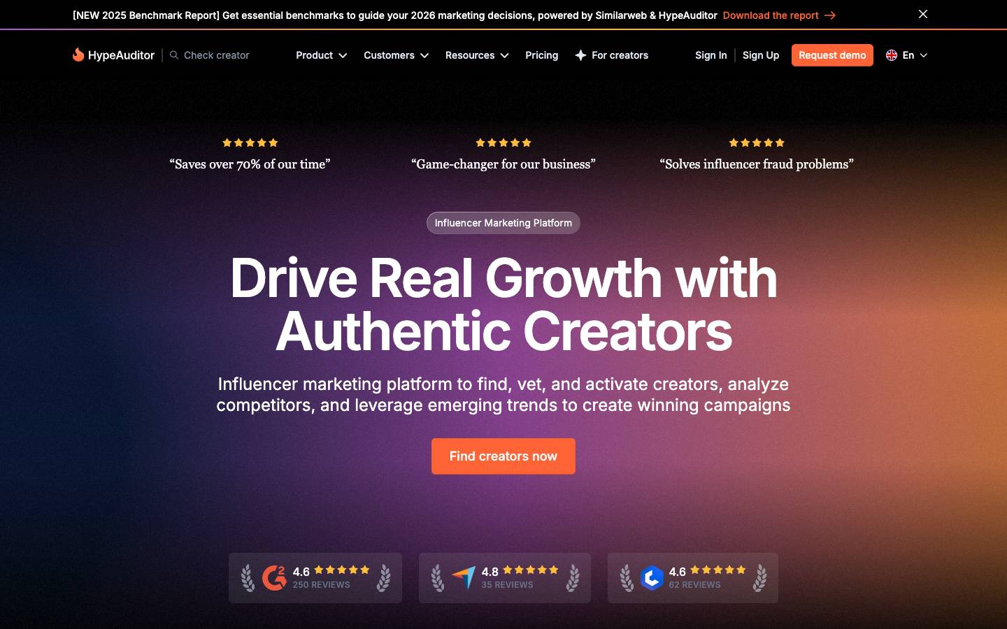 HypeAuditor's homepage, as read on Oct 2, 2026