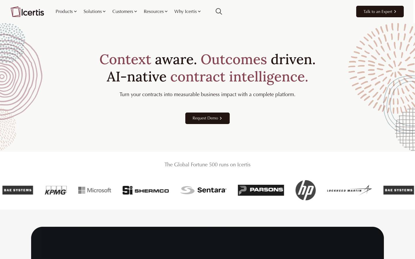 Icertis's homepage, as read on Oct 2, 2026