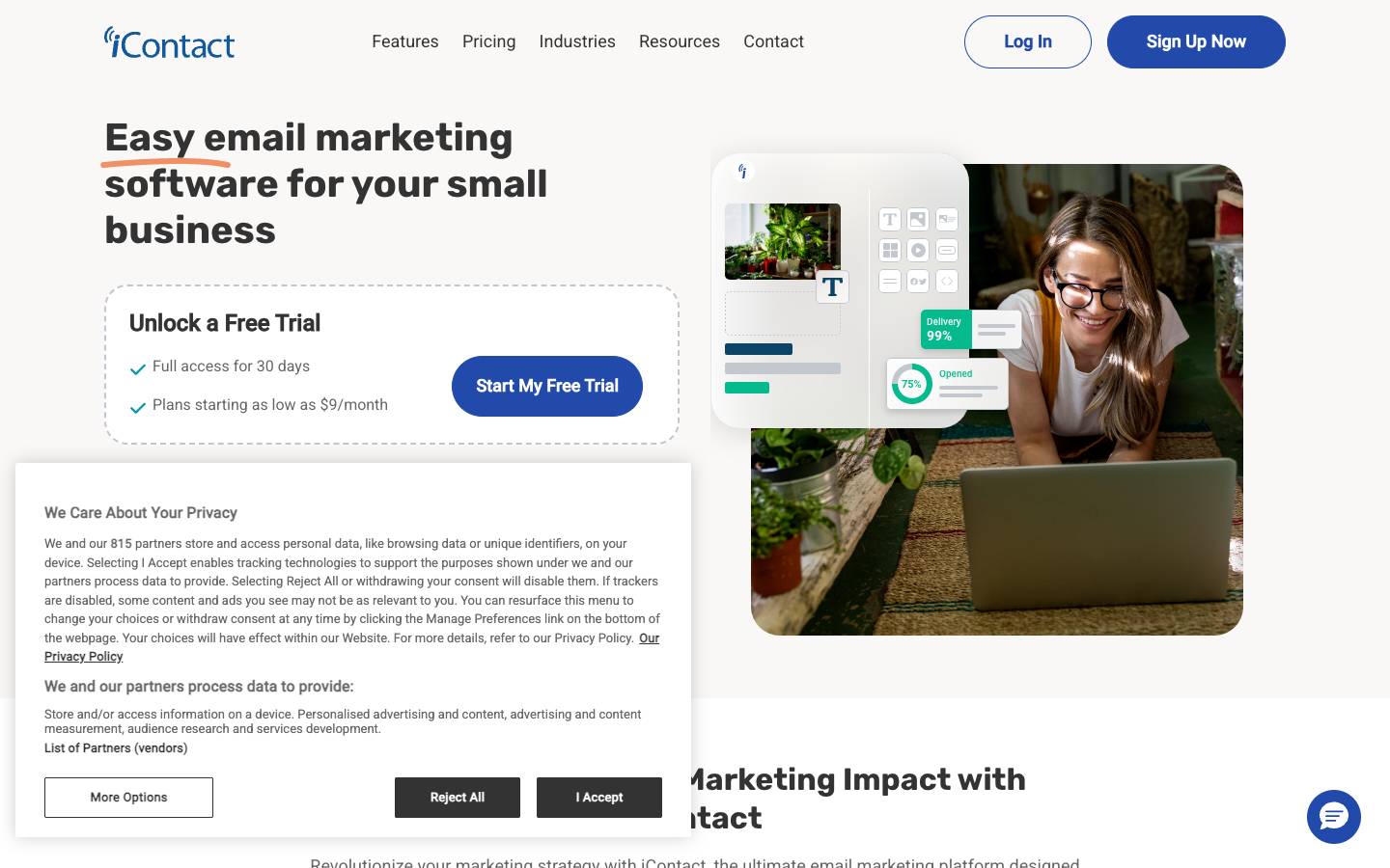 iContact's homepage, as read on Oct 2, 2026