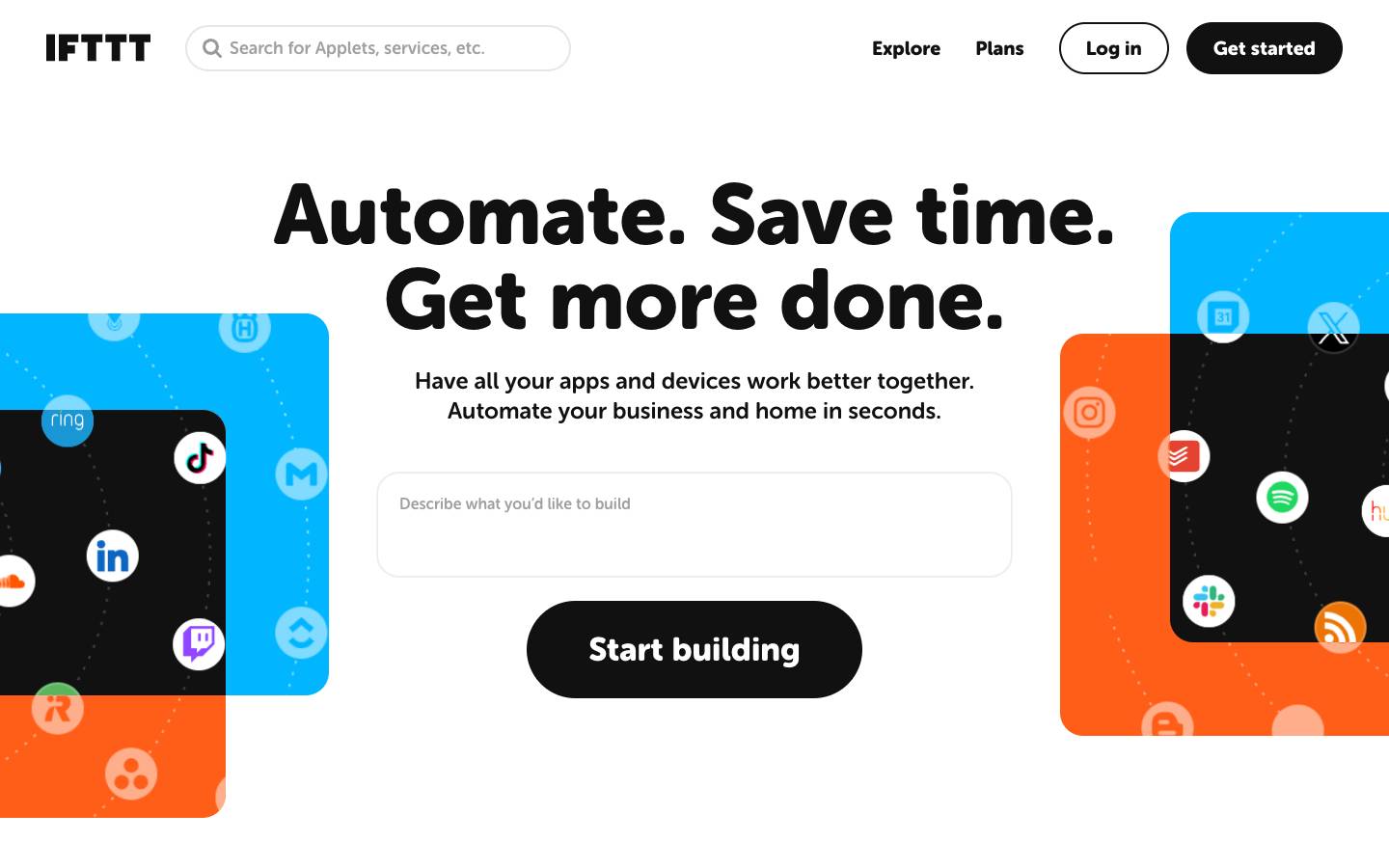 IFTTT's homepage, as read on Oct 2, 2026