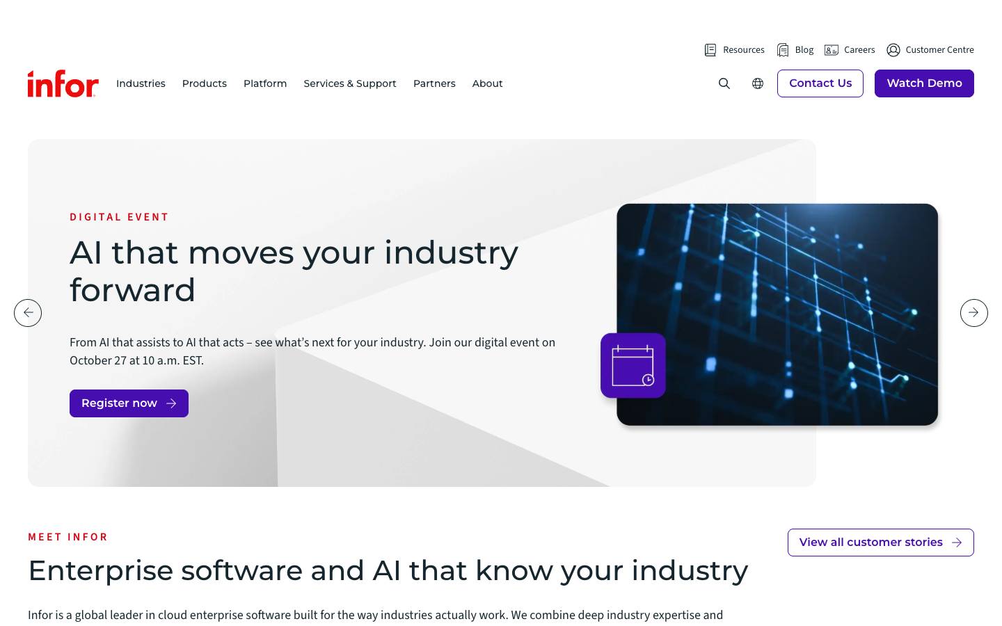 Infor's homepage, as read on Oct 2, 2026