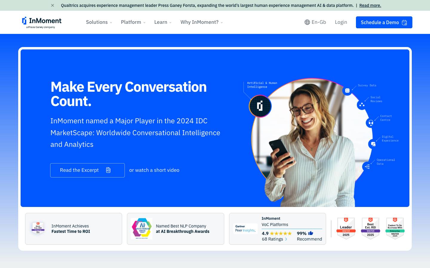 InMoment's homepage, as read on Oct 2, 2026
