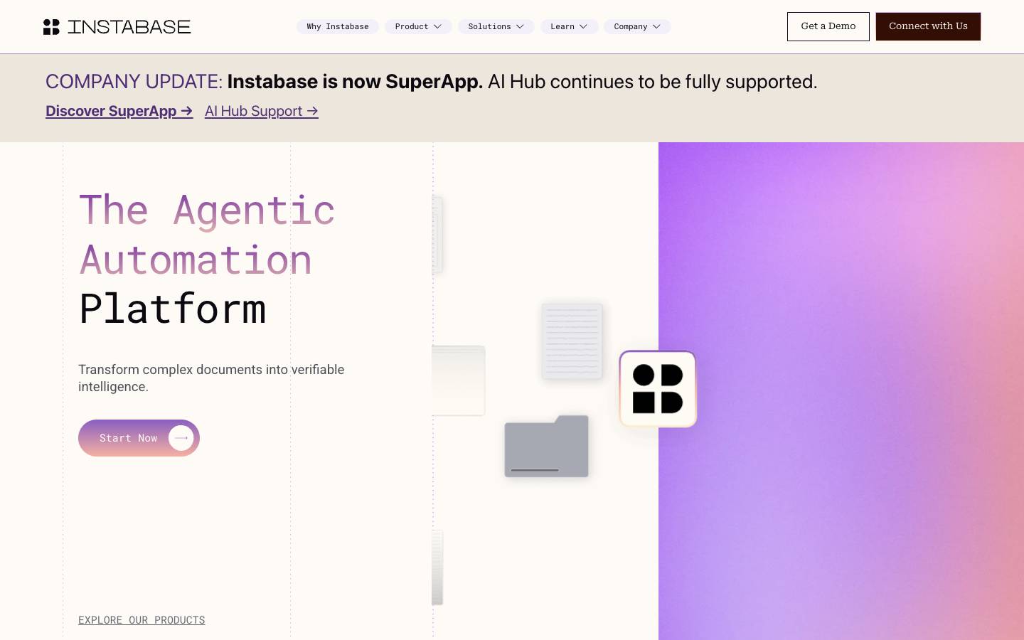 Instabase's homepage, as read on Oct 2, 2026