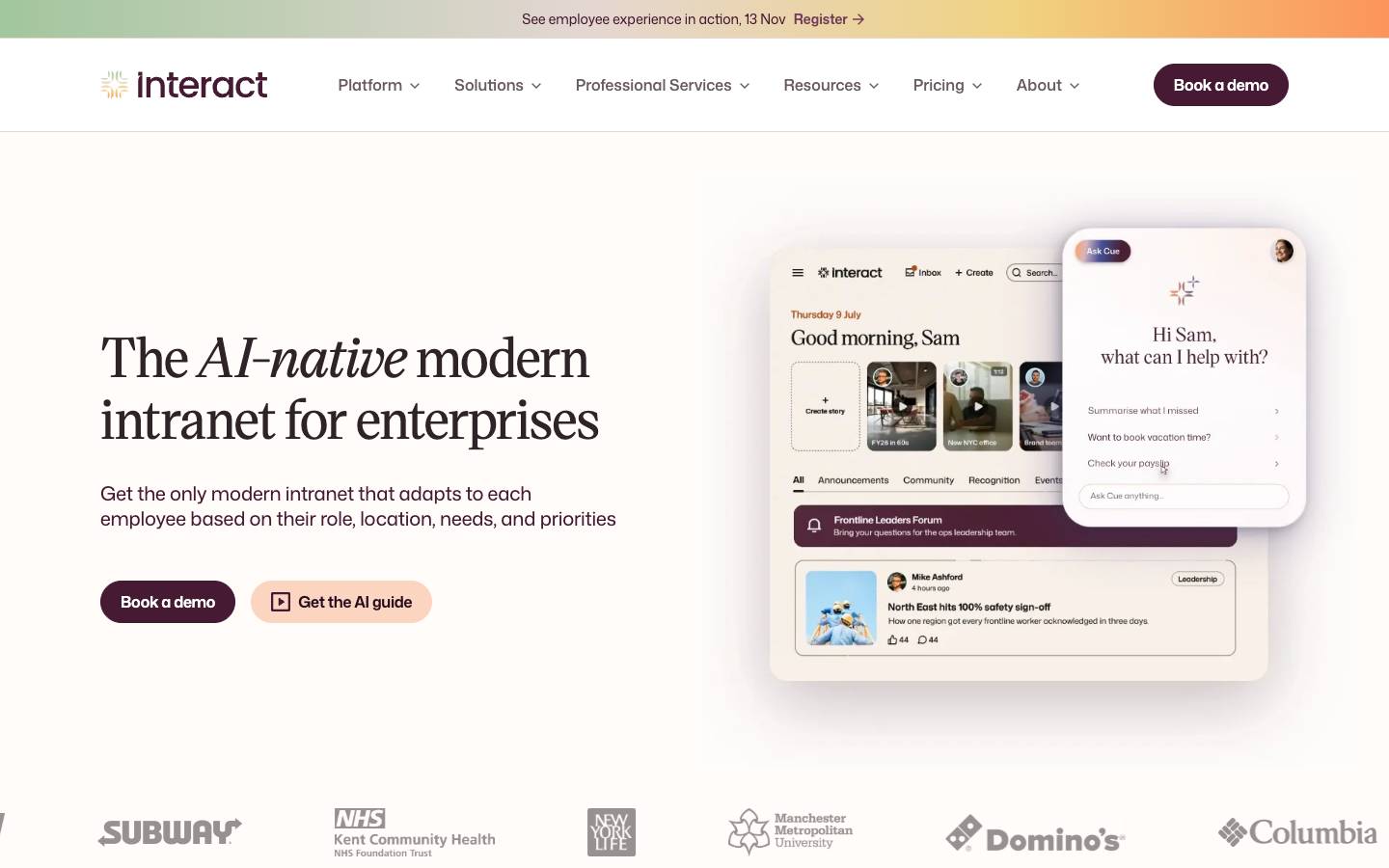 Interact software's homepage, as read on Oct 2, 2026