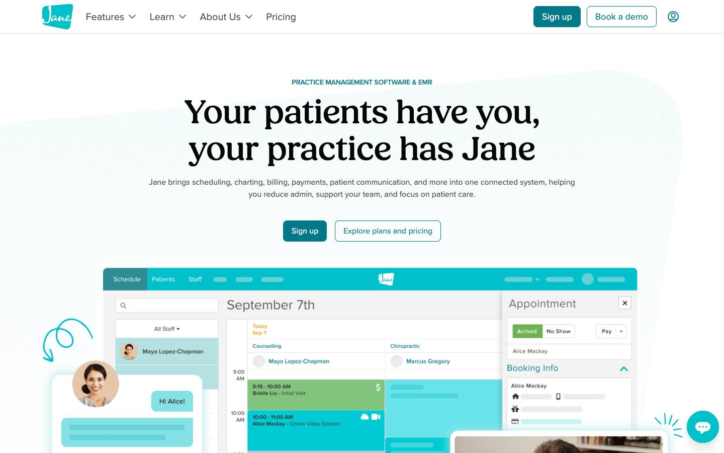 jane.app's homepage, as read on Oct 2, 2026