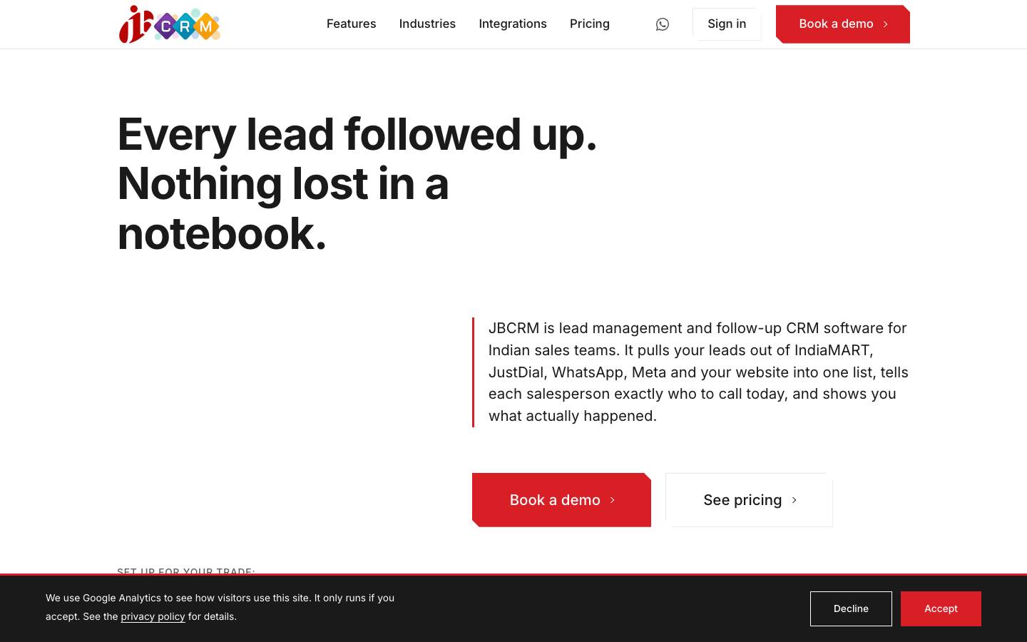 JBCRM's homepage, as read on Oct 2, 2026
