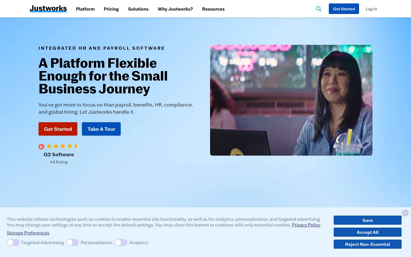 Justworks's homepage, as read on Oct 2, 2026
