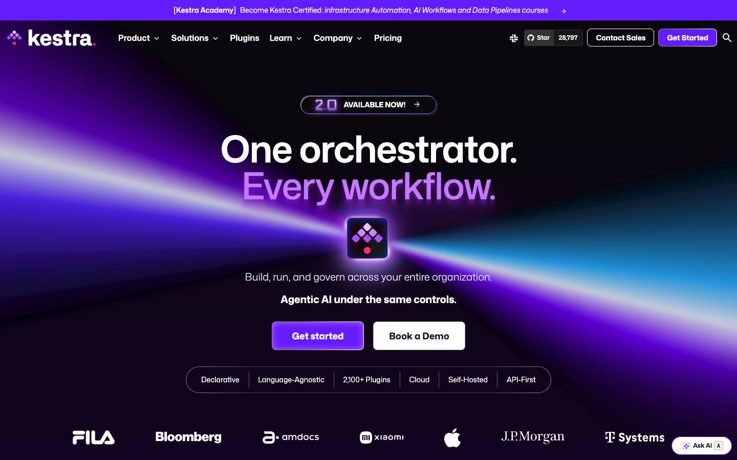 Kestra's homepage, as read on Oct 2, 2026