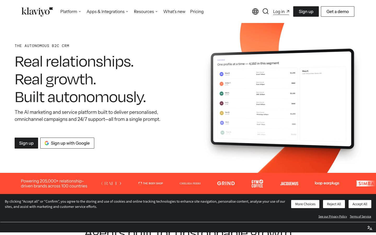 Klaviyo's homepage, as read on Oct 2, 2026