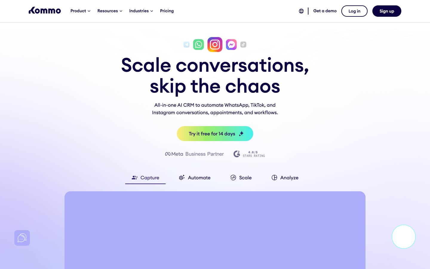 Kommo's homepage, as read on Oct 2, 2026