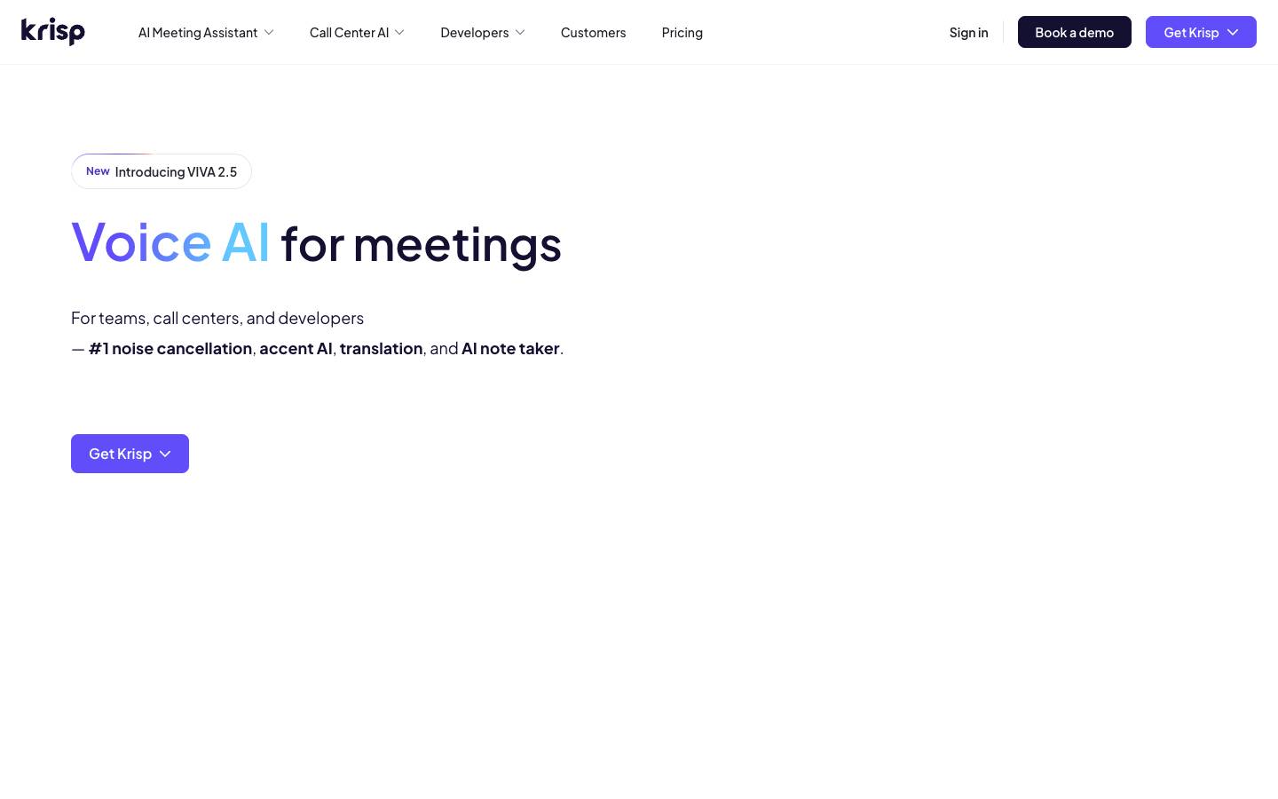 Krisp's homepage, as read on Oct 2, 2026