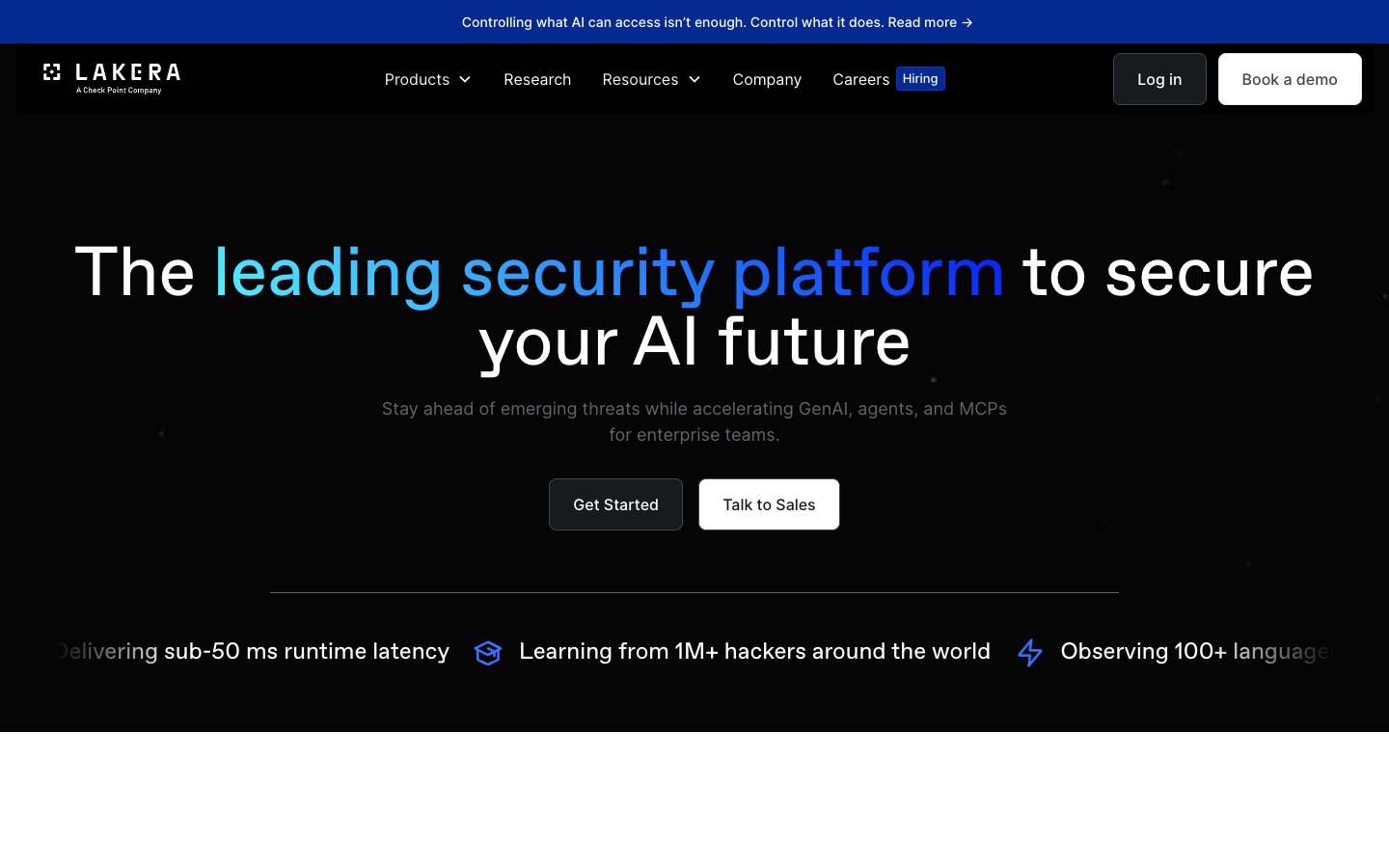 Lakera's homepage, as read on Oct 2, 2026
