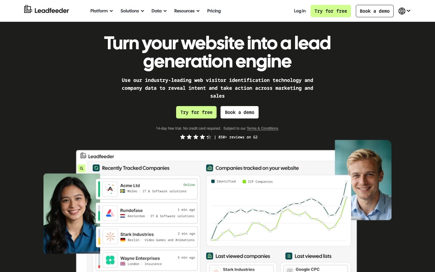 Leadfeeder's homepage, as read on Oct 2, 2026