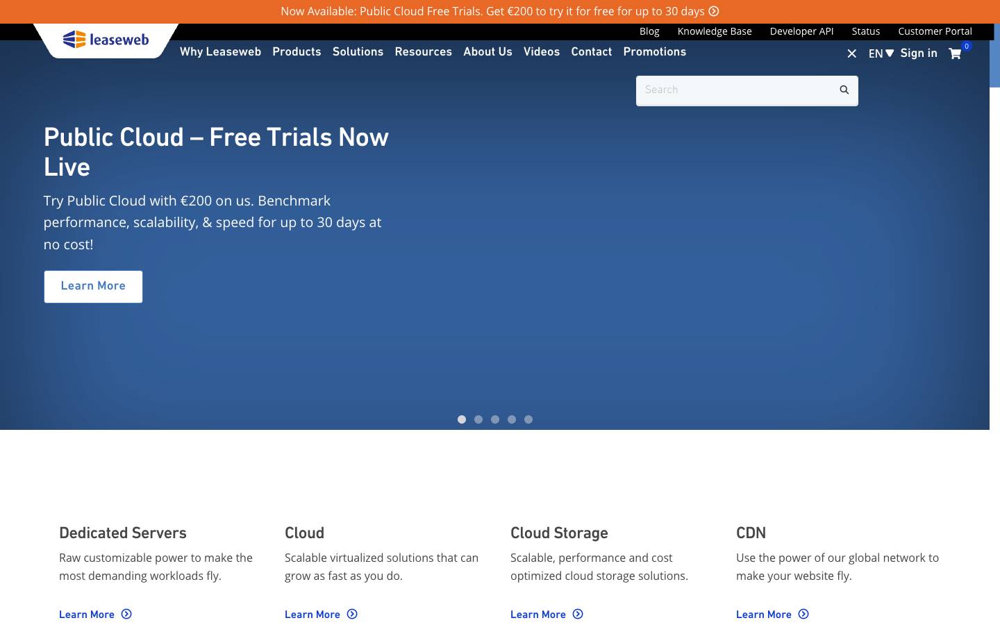 LeaseWeb's homepage, as read on Oct 2, 2026