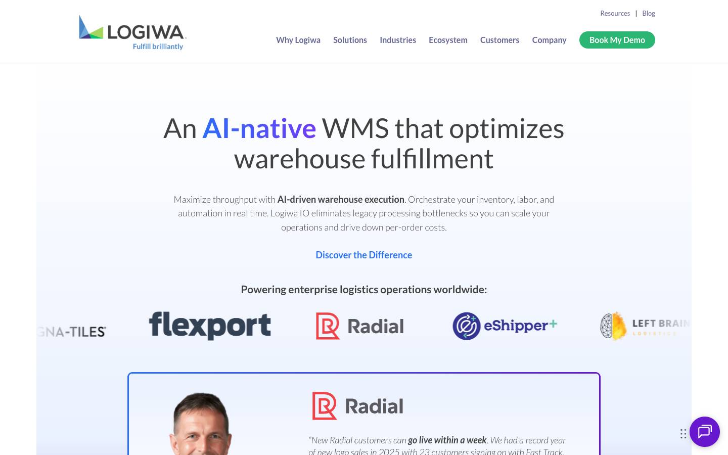 Logiwa's homepage, as read on Oct 2, 2026