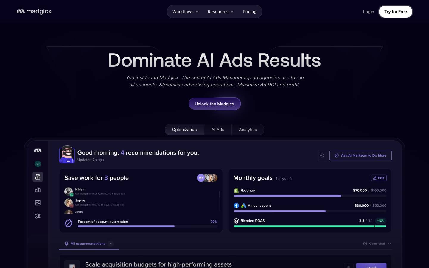 Madgicx's homepage, as read on Oct 2, 2026
