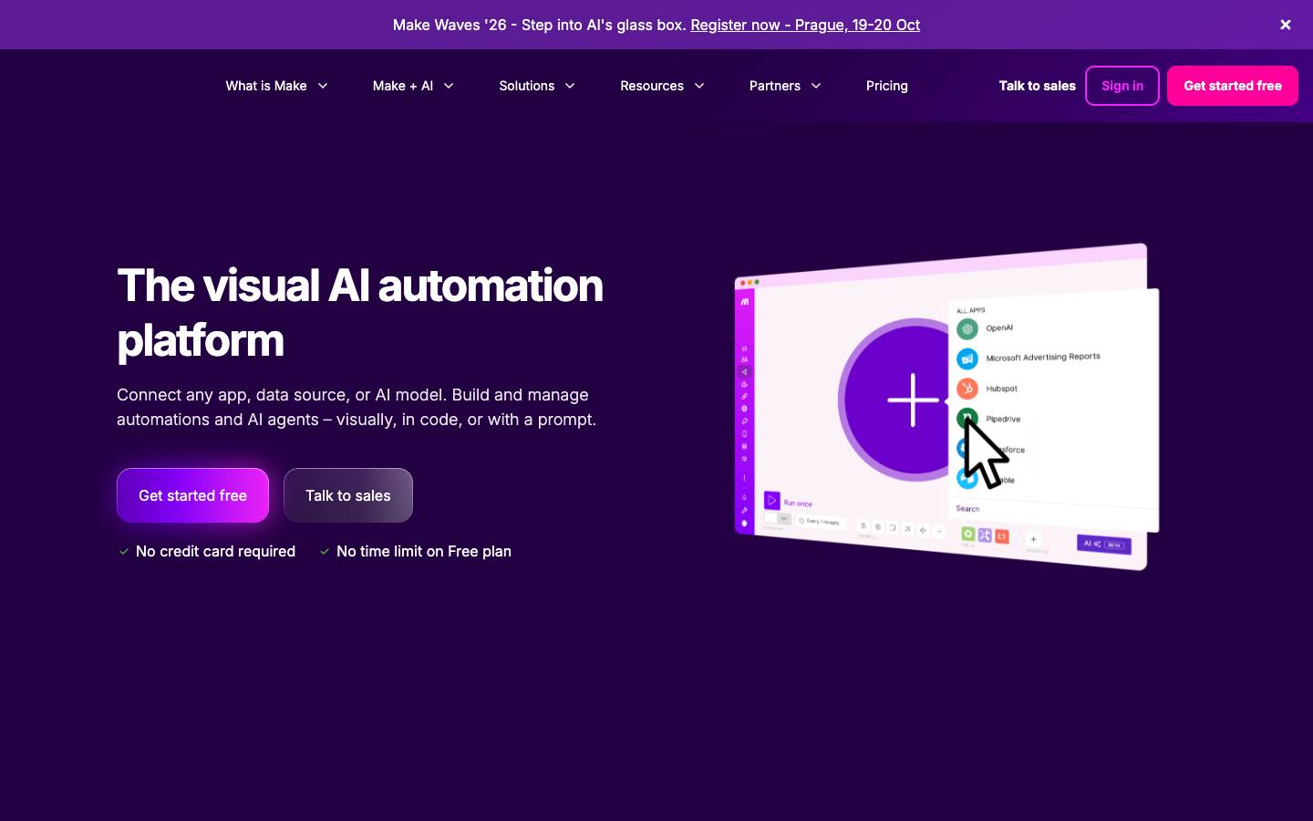 Make's homepage, as read on Oct 2, 2026