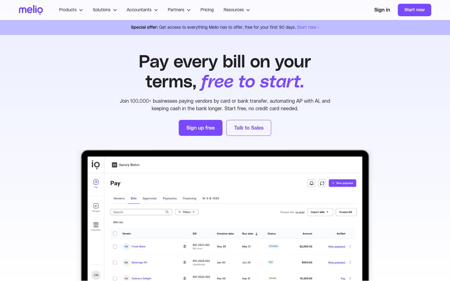 Melio's homepage, as read on Oct 6, 2026