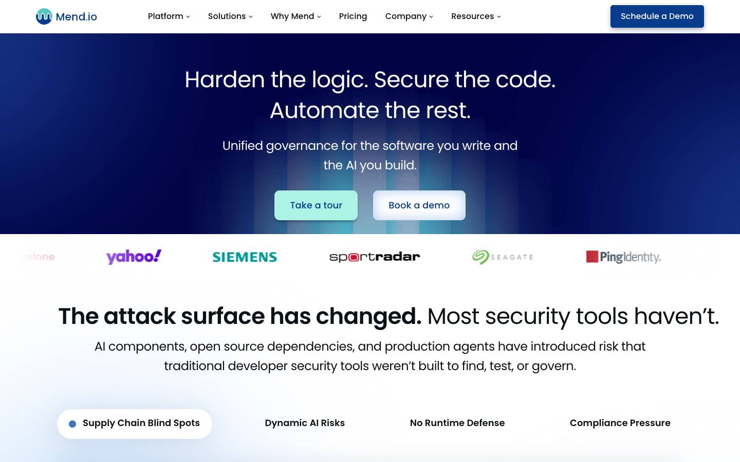 Mend's homepage, as read on Oct 2, 2026