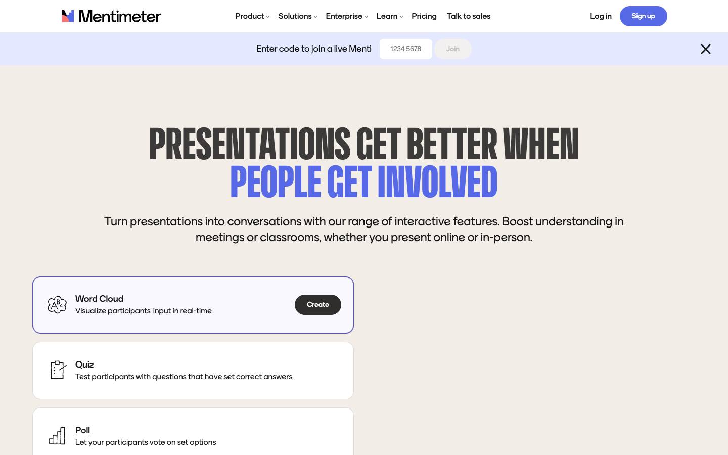 Mentimeter's homepage, as read on Oct 2, 2026