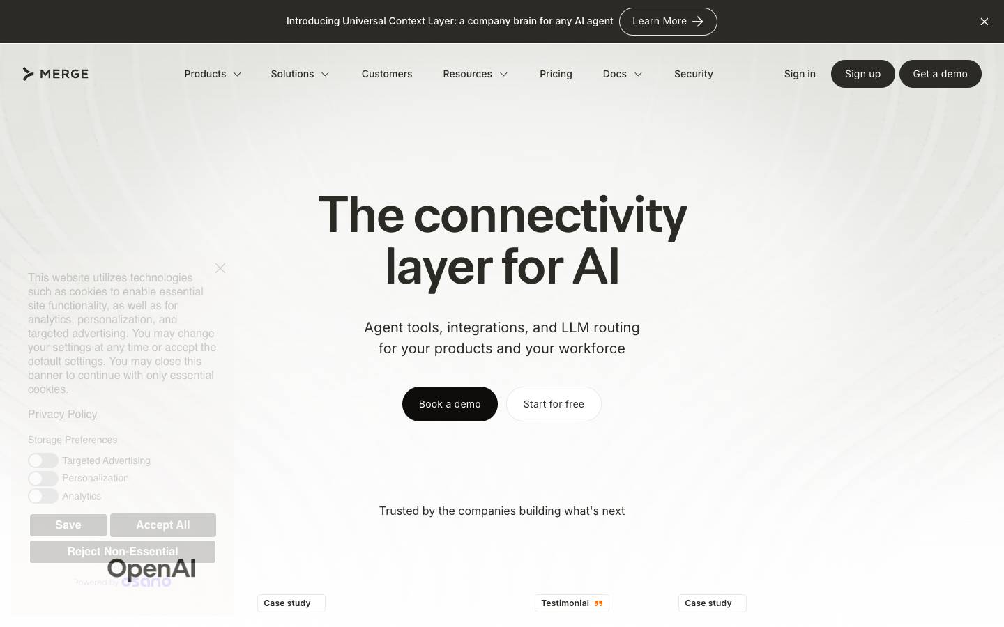 Merge's homepage, as read on Oct 6, 2026