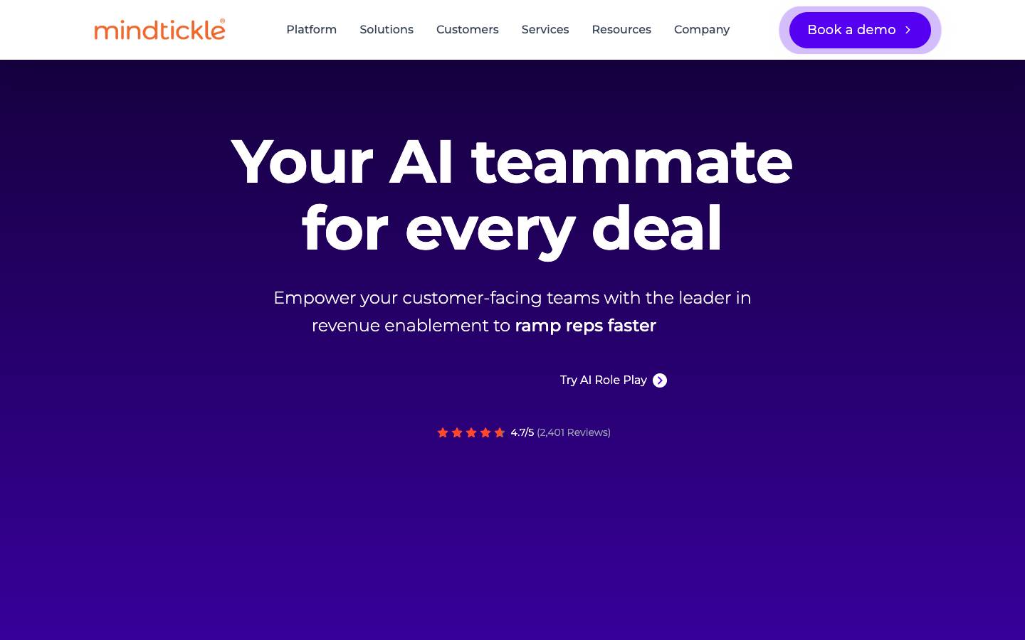 Mindtickle's homepage, as read on Oct 2, 2026