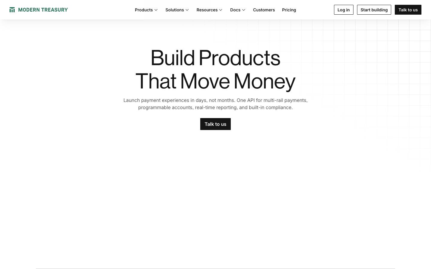 Modern Treasury's homepage, as read on Oct 2, 2026