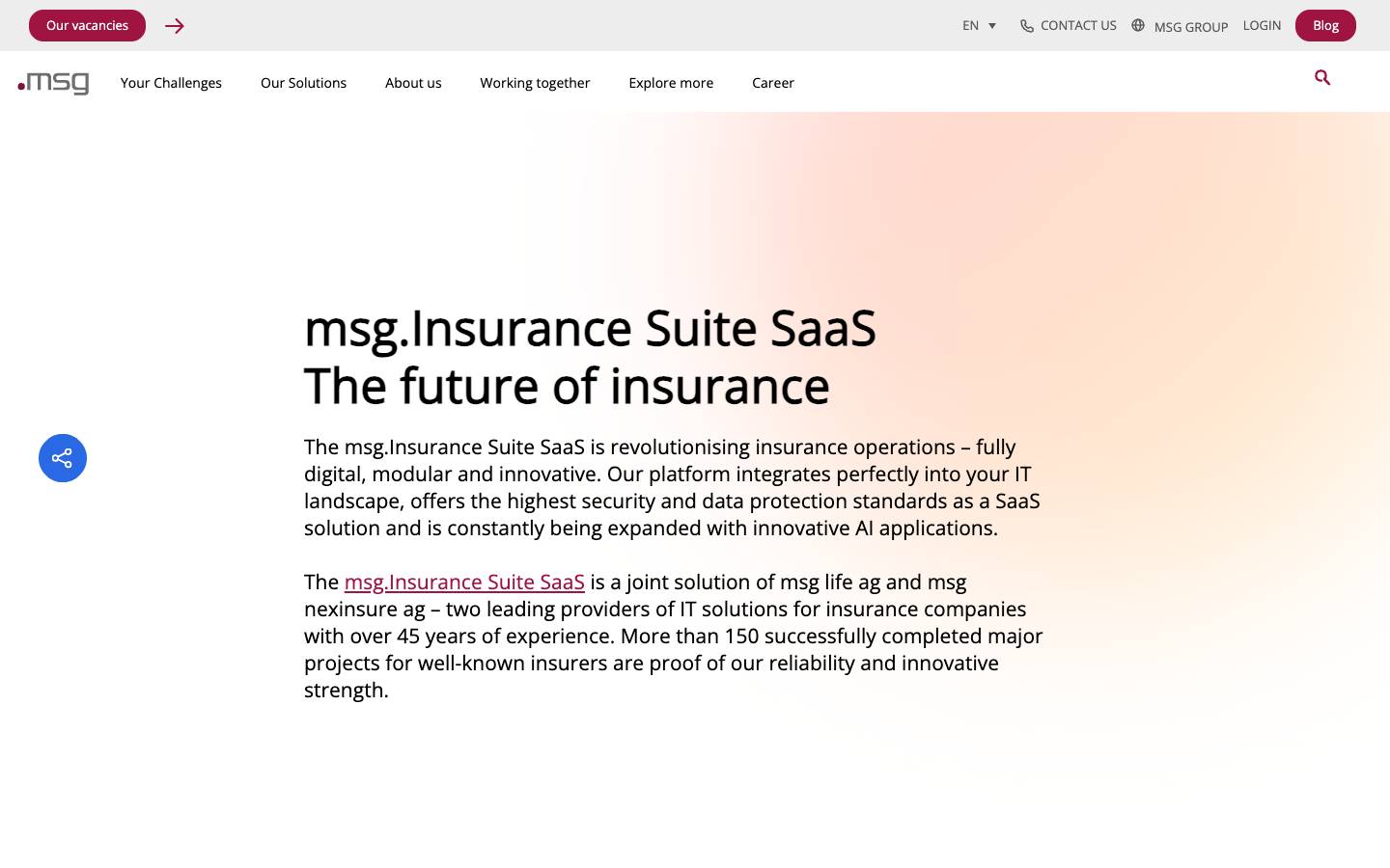 msg.Insurance Suite's homepage, as read on Oct 2, 2026