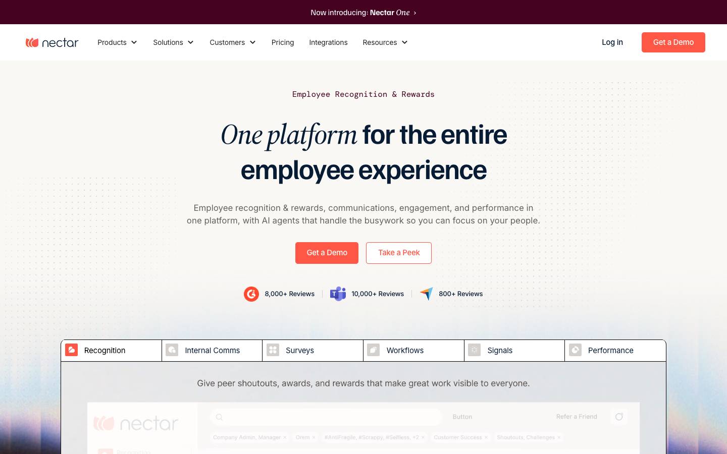 Nectar's homepage, as read on Oct 2, 2026