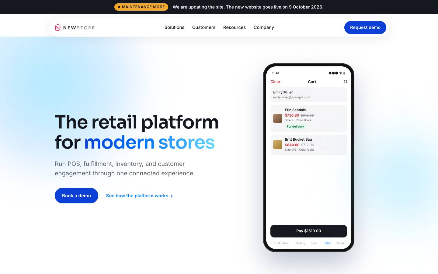 NewStore's homepage, as read on Oct 2, 2026