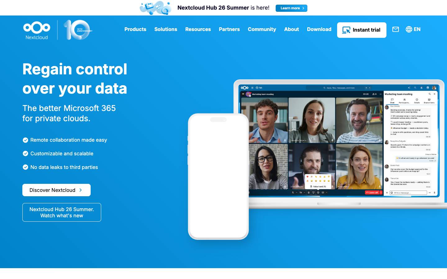 Nextcloud's homepage, as read on Oct 2, 2026