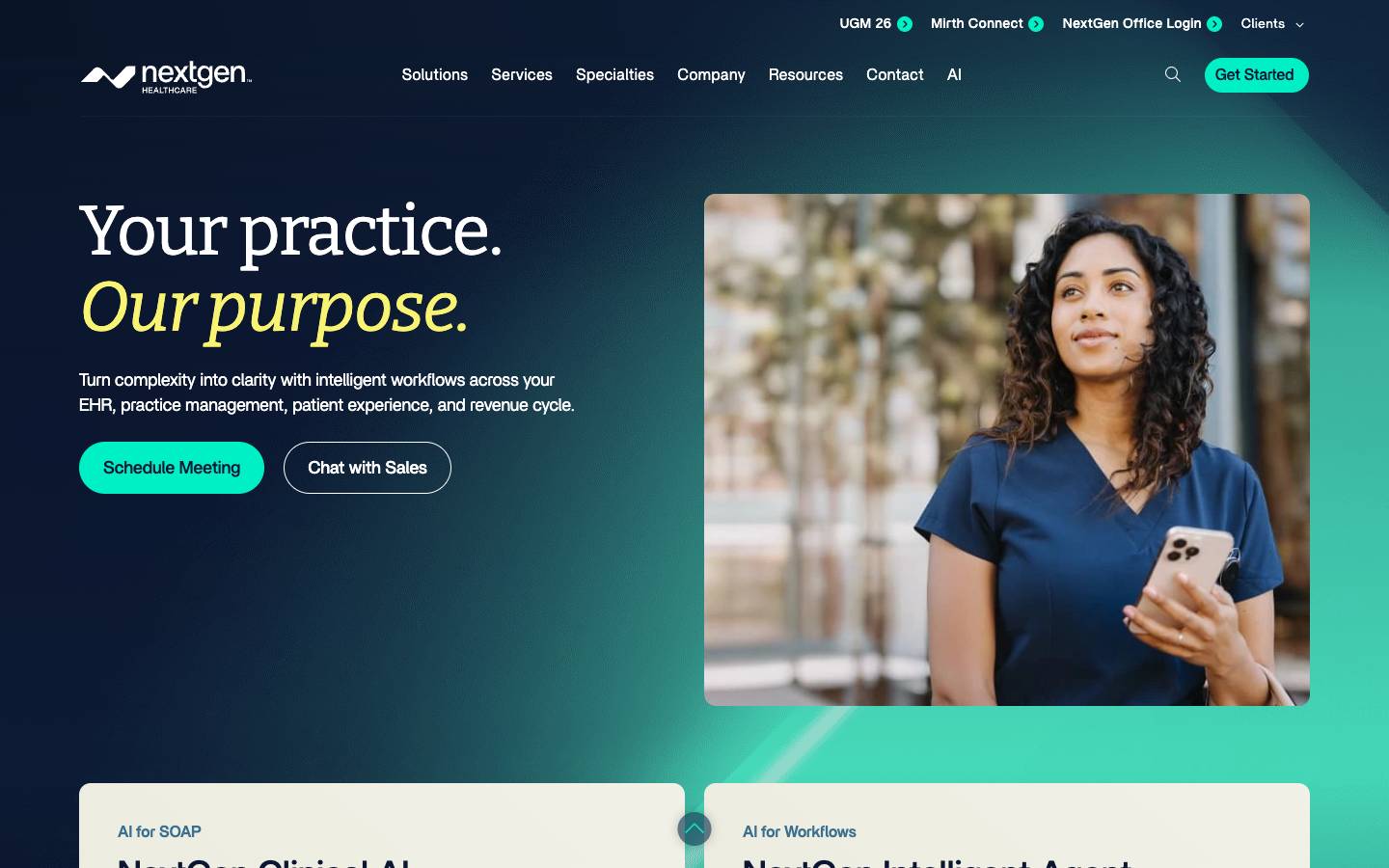 NextGen Healthcare's homepage, as read on Oct 2, 2026