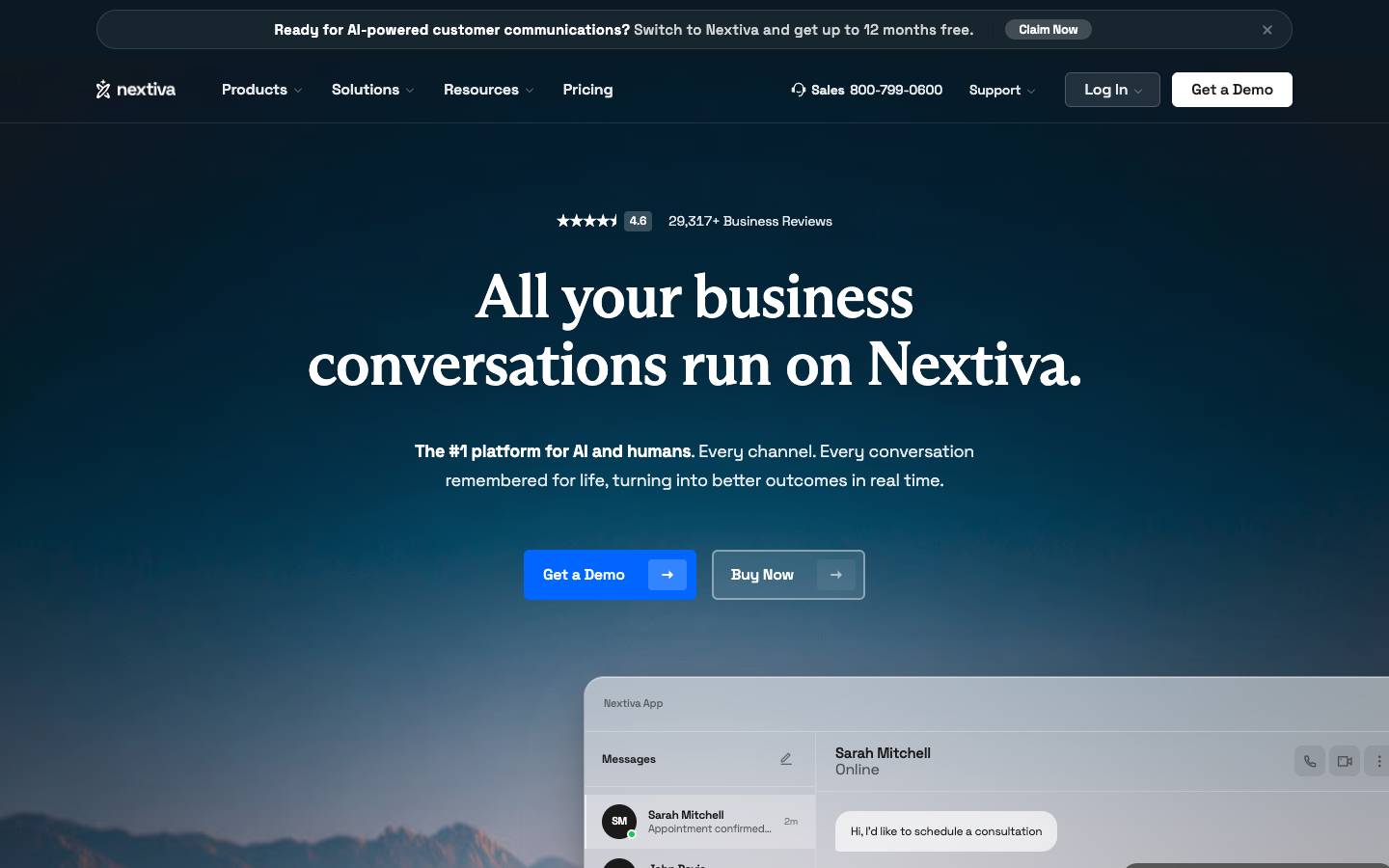 Nextiva's homepage, as read on Oct 2, 2026