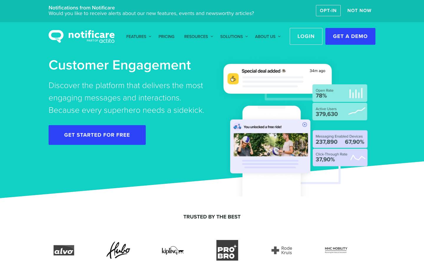 Notificare's homepage, as read on Oct 2, 2026