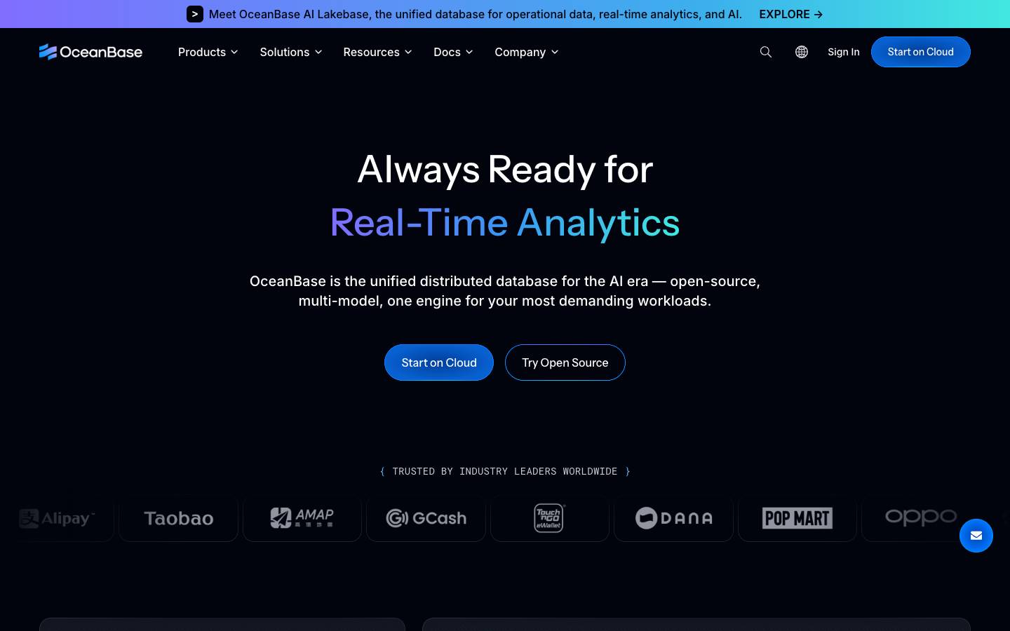 OceanBase's homepage, as read on Oct 2, 2026