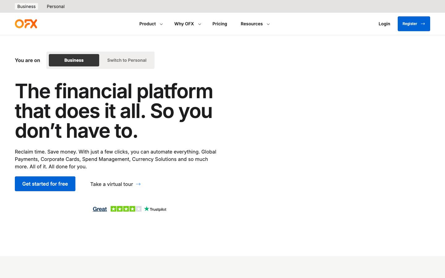 OFX's homepage, as read on Oct 2, 2026