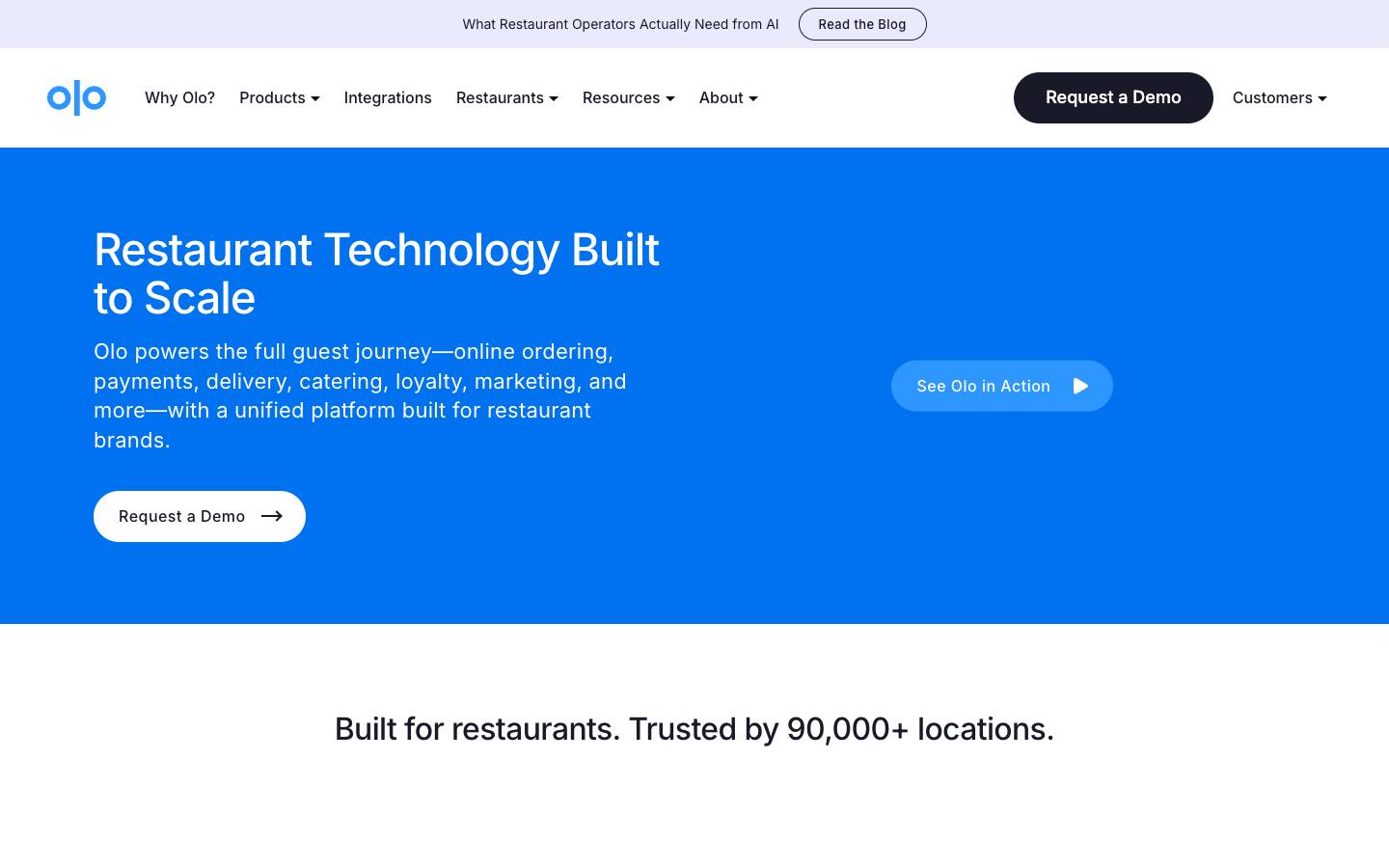 Olo's homepage, as read on Oct 2, 2026