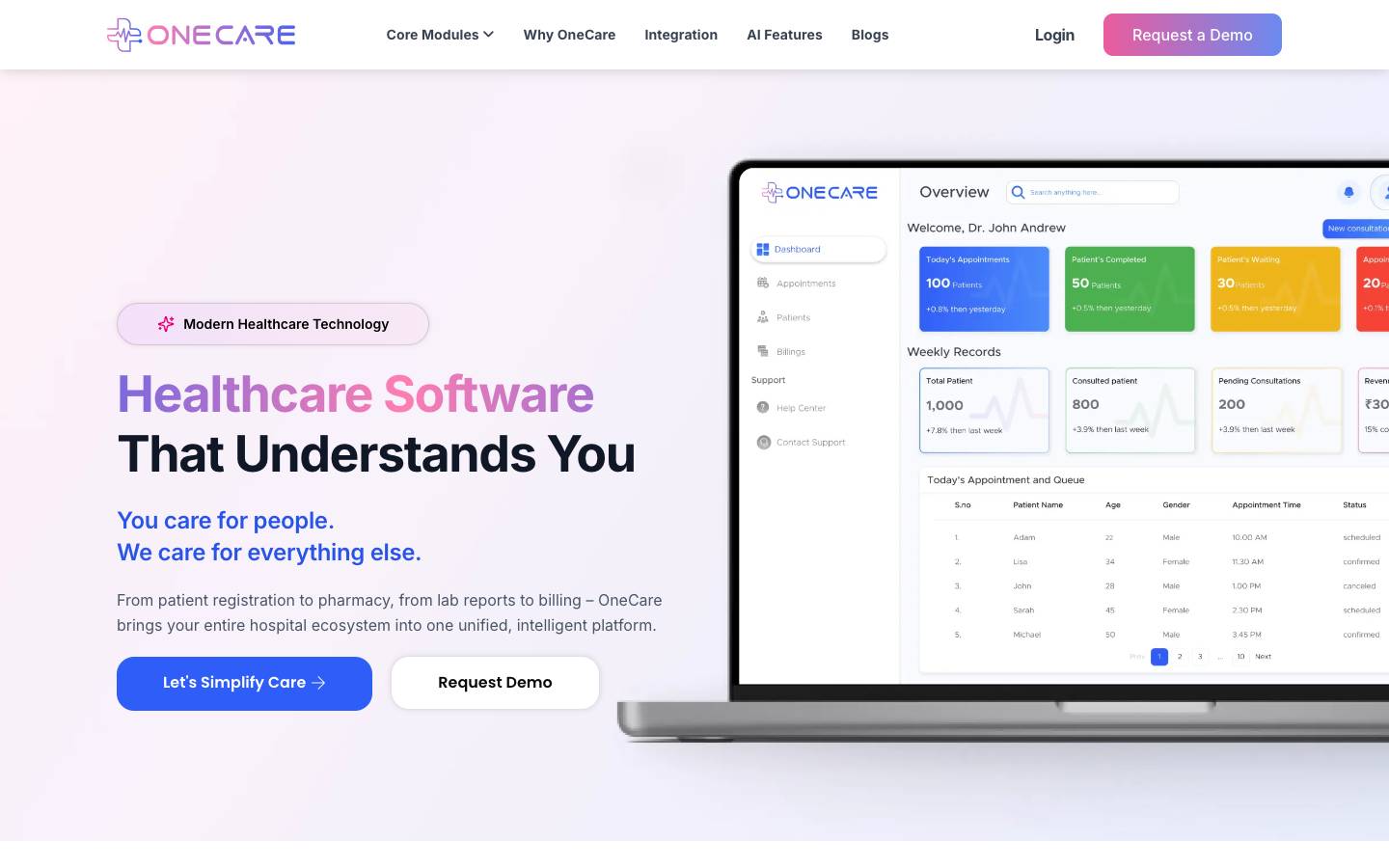 OneCare Health's homepage, as read on Oct 2, 2026