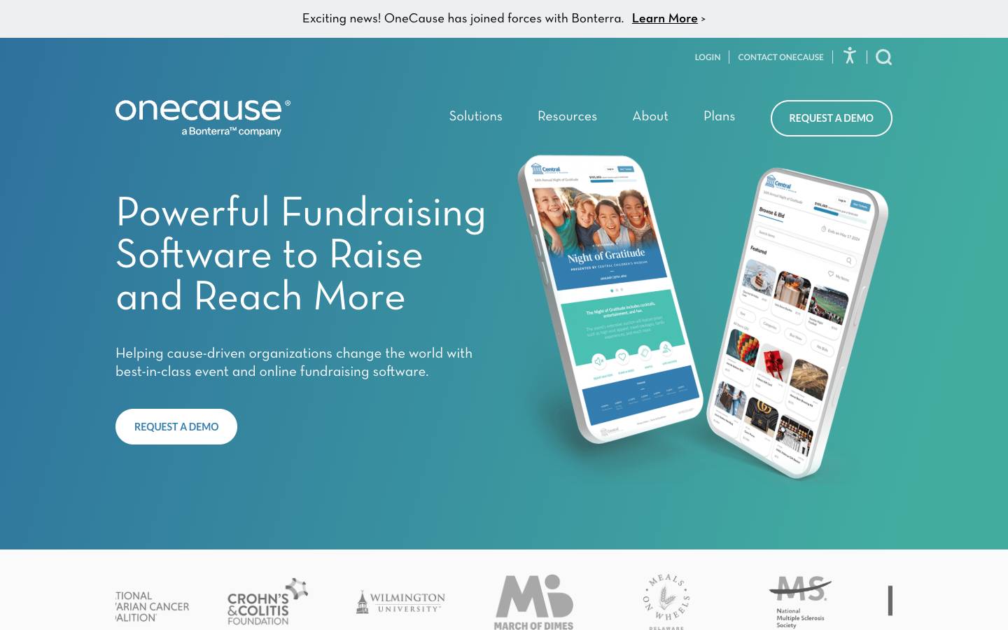 OneCause's homepage, as read on Oct 2, 2026