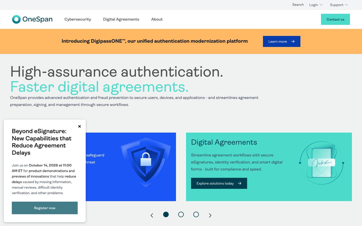 OneSpan's homepage, as read on Oct 2, 2026