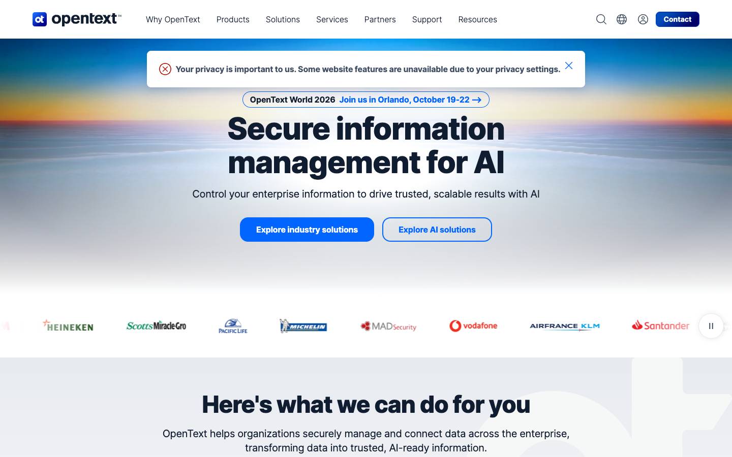 Open Text's homepage, as read on Oct 2, 2026