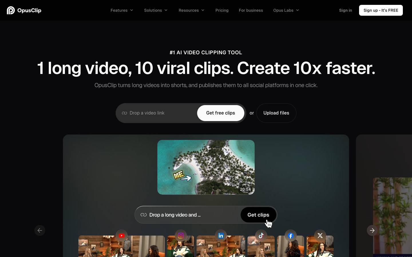 OpusClip's homepage, as read on Oct 4, 2026